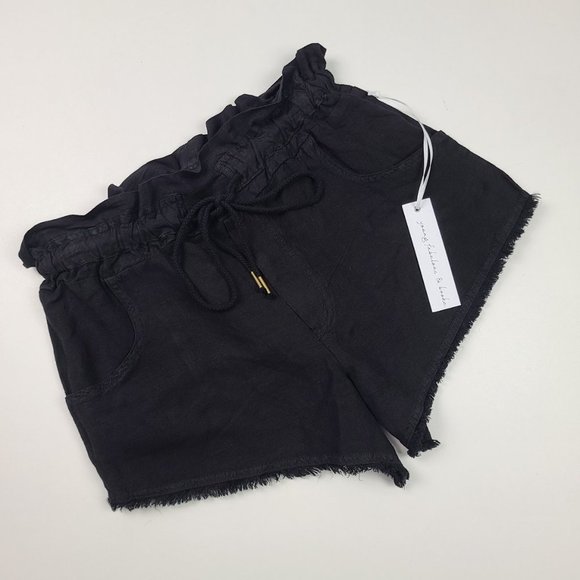 Young Fabulous & Broke Pants - YOUNG Fabulous & Broke Black Linen Shorts Paper Bag Waist Fray Hem Size S
